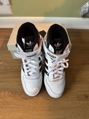 adidas White and Black Mid-Top Sneakers with Strap